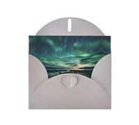 Gray WHJSHOP Sea under the Aurora Borealis Prints Greeting Card - High-End Pearlescent Paper Double Sided Pearl Effect Love Buckle Pearl Paper Envelope