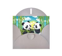 Gray WHJSHOP Two happy pandas Prints Greeting Card - High-End Pearlescent Paper Double Sided Pearl Effect Love Buckle Pearl Paper Envelope