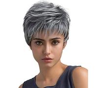 Gray Wig With Bangs Pixie Cut Short Hair Wigs For White Women Synthetic Natural Silver Grey Wig Heat Resistant Full Wigs