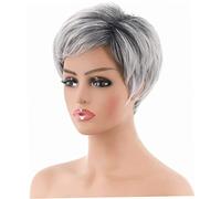 Gray Wigs for Women, Temperament, Oblique Bangs, Texture, Short Hair, Black Gradient Silver, Middle-Aged and Elderly Women'S, Natural Hair for Daily Use, Suitable for Girls and