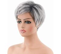 Gray Wigs for Women, Temperament, Oblique Bangs, Texture, Short Hair, Black Gradient Silver, Middle-Aged and Elderly Women'S, Natural Hair for Daily Use, Suitable for Girls and
