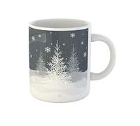 Gray Winter Christmas Trees On Grey White Snowflake December Coffee Mug Durable Tea Cup Ceramic Drinking Cup Novelty Gift for Birthdays Office Anniversary Celebration 330Ml