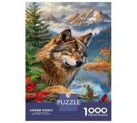 Gray Wolf 1000 Piece Jigsaw Mountain Lake As A Birthday Present Mental Relaxation Home Display for Adult Stress Relief Seekers 52x38cm/1000pcs