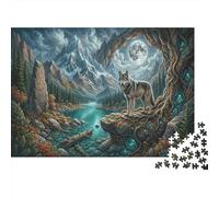 Gray Wolf 1000 Piece Puzzle Moonlit Mountain Lake Home Decor Senior Leisure Enthusiasts Brain Training Retirement Gift for Grandparents 70x50cm/1000pcs