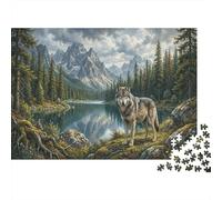 Gray Wolf 1000 Piece Puzzle Mountain Lake for Relaxation First-Time Jigsaw Users Memory Improvement Small Gift Idea 70x50cm/1000pcs