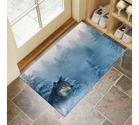 Gray Wolf Doormat, Non-Slip Anti-Fatigue Eco-Friendly Rubber Indoor Door Mat, Rectangular (60 X 90 Cm), Blue Forest Animalsdurable And Machine Washable