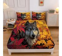 Gray Wolf Fitted Sheet 180×200 Cm, Hotel Quality Autumn Leaves Ultra Soft & Breathable Brushed Microfiber Deep Pocket 30 Cm, Cooling Fitted Sheet For Super King Bed (Dark Yellow)