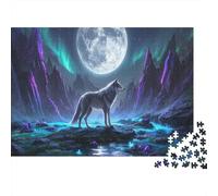 Gray Wolf Jigsaw 1000 Pieces Challenge Toys for Adults And Kids Aurora Under The Moon Impossible Jigsaw Puzzles Educational Game Home Decoration 1000pcs (75x50cm)