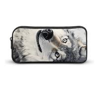 Gray Wolf Lying on Snow Simple Pencil Case Big Capacity Pouch Box Travel Makeup Bag