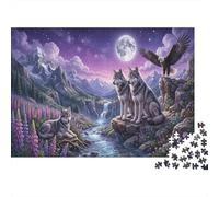 Gray Wolf Premium 1000 Pieces Thick Cardboard Puzzle Moonlit Snowy Mountain Kids 12+ Teenagers Indoor Activity Idea 38x26cm/1000pcs
