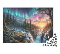 Gray Wolf Recycled Paper Jigsaw Puzzle 1000 Piece Aurora Stream Waterfall Birthday Gift Memory Improvement Party Game Wall Decor 52x38cm/1000pcs