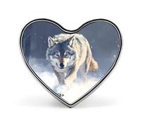 Gray Wolf Walking Through Snowy Enamel Button Lapel Pin Heart Brooch Cute Funny Badge for Backpacks Hats 1"