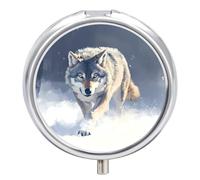 Gray Wolf Walking Through Snowy Small Pill Box Case 3 Compartment 2"