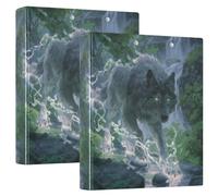 Gray Wolf with Green Eyes 3 Ring Binders 1.5 Inch Clear View Three Ring Binders Versatile Binder Fits 200 Sheets 2 Pack