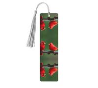 Gray Wooden Bookmark â€“ Double-Sided Red Birds Full-Print Tassel Bookmark for Hardcover Books, Journals, Notebooks