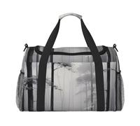 Gray Woods and Birds Print Travel Duffel Bag for Men & Women, Foldable Travel Bags and Spacious Weekender Tote Bag for Storage Toiletry Luggage Personal Item, Black, L