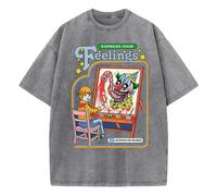 (gray, XXL) Express Your Feelings Draw A Clown Washed Retro Men Tshirts Fashion Street Breathable T Shirts Loose Cotton Tee Clothing T-Shirt