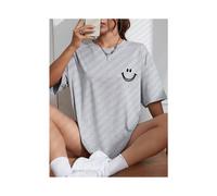 (gray, XXL) Happy Expression Printed Womens Cotton Short Sleeve Street Hip Hop Tee Clothing All-math Breathable Tops Crewneck Woman T-Shirts