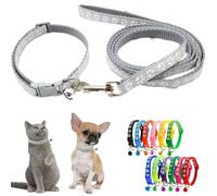 Gray XXS Dog Collar with Bell Leash Set, Nylon Basic Reflective Puppy Collars Paw Print for Boys Girls Xs Small Cat Pet Animal Litter Tiny Kitten