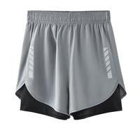 (gray, XXXL) Men's Quick-Dry Ice Silk Basketball Training Shorts - Two-Piece Fake Design, Knee-Length, Perfect for Summer Running and Fitness.