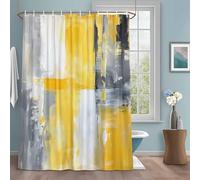 Gray Yellow Abstract Shower Curtain with 12 Hooks Watercolor Graffiti Waterproof Fabric Shower Curtains Sets for Bathroom Bath Decorations, Machine Washable, 48"x72"