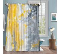 Gray Yellow Wave Shower Curtain with 12 Hooks Watercolor Abstract Waterproof Fabric Shower Curtains Sets for Bathroom Bath Decorations, Machine Washable, 48"x72"
