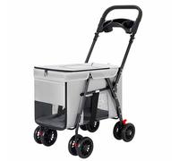 Gray,YXINHONGYUE Mini Dog Strollers, Large Space Foldable pet Stroller Equipped with Integrated Plate and Cup Holder Can accommodate Two Small Dogs or one Medium-Sized Dog at a time