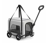 Gray,YXINHONGYUE Summer Pet Stroller, 4 Wheels Dog Travel Carrier 3 Large-Diameter Zipper Doors The Backpack Frame can be Folded and stored for Small Medium Dogs