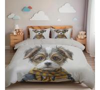Grayish White Portrait Style Duvet Cover Set A Dog Reading Duvet Cover 135 x 200 cm Single with 1 Pillowcases Soft Microfibre Bedding with Zipper Closure