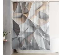 Grayish White Shower Curtain 200x200 cm Extra Long Shower Curtains for Bathroom Geometry Waterproof Door Screen with Hooks and Weighted Hem, Washable, Quick Dry, All Seasons Bathroom Decoration 3Y-670