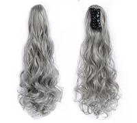 ,Grayish whiteNatural Looking Ponytail Extension, 20 - Inch Synthetic Curly Wavy Ponytail Hair Extensions - Effortlessly Attach with Claw Clip for Stunning Hairpieces, Thick & Natural