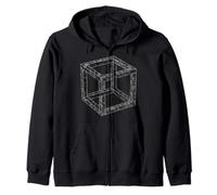 Grayscale Camo Pattern Impossible Cube Optical Illusion Zip Hoodie
