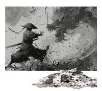 Grayscale Warrior Wooden Jigsaw Puzzle 300 Pieces for Adults Fun Toy Intellectual Game Home Decoration Education Game Stress Relief Toy Challenge Educational 300pcs (40x28cm)