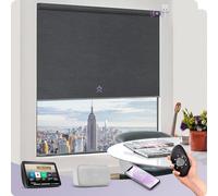 Graywind Customised Smart Blackout Roller Blinds Compatible with Alexa Google, Delicate Design Texture Wifi Hardwired Electric Blinds with Remote, Motorised Window Shades, Frequency Nero