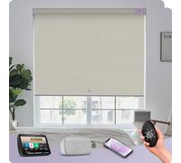 Graywind Customised Smart Blackout Roller Blinds Compatible with Alexa Google, Thermal Insulated Rechargeable Electric Blinds with Remote, Triple Weaved Fabric Motorised Window Shades, Beige White