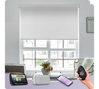 Graywind Customised Smart Blackout Roller Blinds Compatible with Alexa Google, Thermal Insulated Rechargeable Electric Blinds with Remote, Triple Weaved Fabric Motorised Window Shades, Bright White