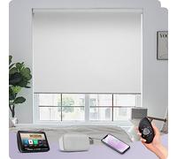 Graywind Customised Smart Blackout Roller Blinds Compatible with Alexa Google, Thermal Insulated Rechargeable Electric Blinds with Remote, Triple Weaved Fabric Motorised Window Shades, White