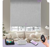 Graywind Customised Smart Blackout Roller Blinds Compatible with Alexa Google, Thermal Insulated Rechargeable Electric Blinds with Remote, Triple Weaved Fabric Motorised Window Shades, Cloudy Grey