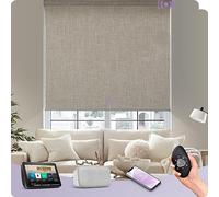 Graywind Customised Smart Blackout Roller Blinds Compatible with Alexa Google, Thermal Insulated Rechargeable Electric Blinds with Remote, Triple Weaved Fabric Motorised Window Shades, Light Coffee