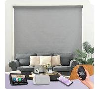 Graywind Customised Smart Blackout Roller Blinds Compatible with Alexa Google, Thermal Insulated Rechargeable Electric Blinds with Remote, Triple Weaved Fabric Motorised Window Shades, Light Grey