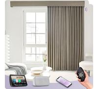Graywind Customized Smart Curtain Compatible with Alexa Google, Rechargeable Electric Drape One-Way or Split Draw, Motorized Curtain with Remote Control Width Up to 559cm, Mocha Beige