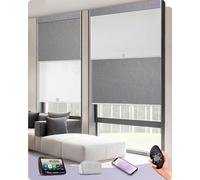 Graywind Customized Smart Dual Roller Blinds, Blackout & Light Filtering Motorized Double Blind, Rechargeable Electric Roller Blinds Remote Control Compatible Alexa Google, Light Grey & Jarquard White