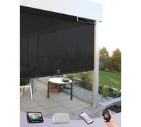 Graywind Customized Smart Outdoor Blinds Compatible Alexa Google, Waterproof Motorised Outdoor Shades with Remote, Exterior Window Solar Powered Outside Electric Blinds for Patio, 5% Black
