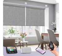 Graywind Customized Smart Roller Blinds Blackout, Textured Fabric Electric Windows Blinds Compatible with Alexa Google, Wifi Hardwired Motorised Roller Shades with Remote, Jacquard Grey