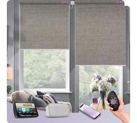 Graywind Customized Smart Roller Blinds Blackout, Textured Fabric Electric Windows Blinds Compatible with Alexa Google, Wifi Hardwired Motorised Roller Shades with Remote, Grey Brown