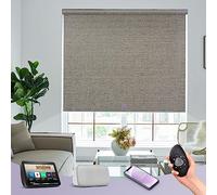 Graywind Customized Smart Roller Blinds Blackout, Textured Fabric Electric Windows Blinds Compatible with Alexa Google, Rechargeable Motorised Roller Shades with Remote, Grey Brown