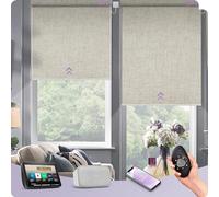 Graywind Customized Smart Roller Blinds Blackout, Textured Fabric Electric Windows Blinds Compatible with Alexa Google, Wifi Hardwired Motorised Roller Shades with Remote, Linen Beige