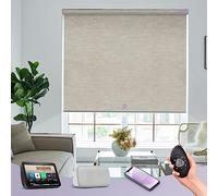 Graywind Customized Smart Roller Blinds Blackout, Textured Fabric Electric Windows Blinds Compatible with Alexa Google, Rechargeable Motorised Roller Shades with Remote, Jacquard Coffee