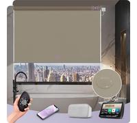 Graywind Customized Smart Roller Blinds Blackout, Vinyl Waterproof Electric Windows Blinds Compatible with Alexa Google, Wifi Hardwired Motorised Roller Shades with Remote, Coffee