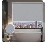 Graywind Customized Smart Roller Blinds Blackout, Vinyl Waterproof Electric Windows Blinds Compatible with Alexa Google, Rechargeable Motorised Roller Shades with Remote, Light Grey